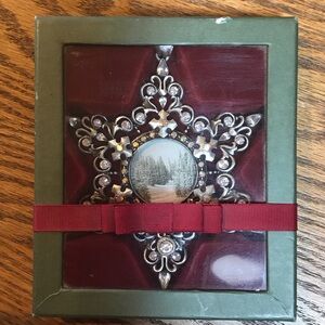 Ornate Silver Star Holiday Photo Ornament.